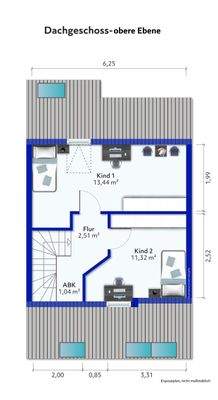 Grundriss der oberen Wohnebene