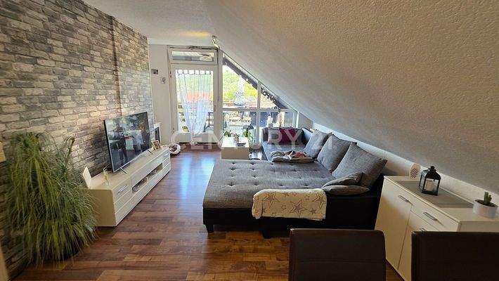 Großes Wohn- Esszimmer mit Zugang zur Dachterrasse