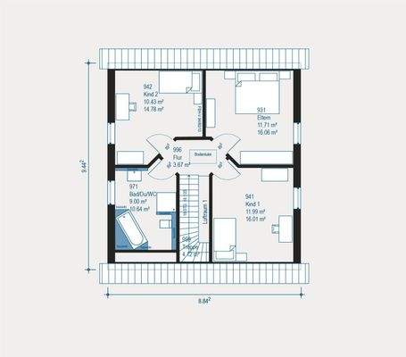 Geräumiges Dachgeschoss-Layout