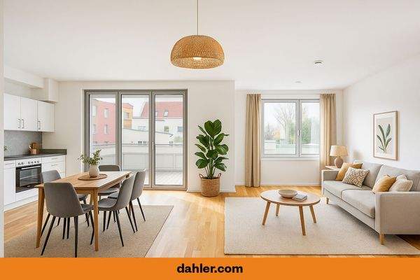 Wohn- und Essbereich mit Zugang zur Terrasse