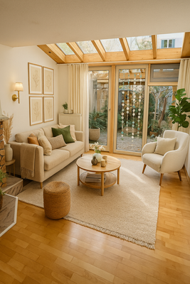 Einrichtungsbeispiel Wohnzimmer KI generiert 