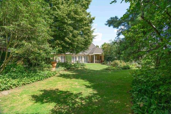 Blick durch den Garten zur Terrasse