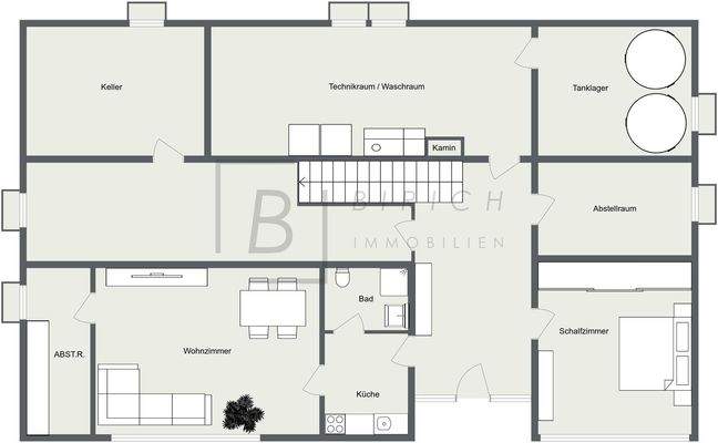 Grundriss  - UG. Bitte beachten Sie, dass der dargestellte Grundriss nicht maßstabsgetreu ist und lediglich der Orientierung dient.
