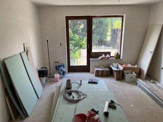 Wohnzimmer, S-W-Terrasse