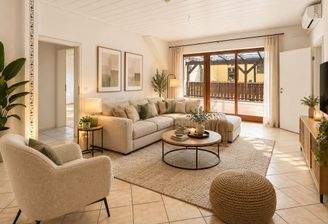 Skandinavisches Wohnzimmer mit Terrasse