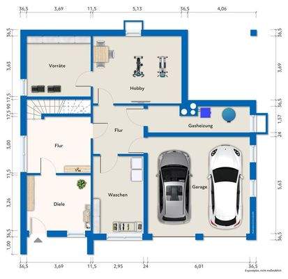 Kellergeschoss mit Mustermöblierung