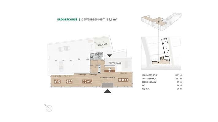 Grundriss Gewerbeeinheit mit Daten