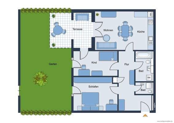 Grundrissskizze - nicht maßstabsgetreu - Möbilierung dient lediglich zur Veranschaulichung und ist nicht Bestandteil der Wohnung