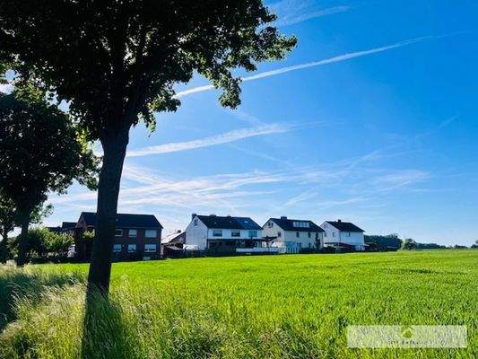 Blick übers angrenzende Feld zur Immobilie ....