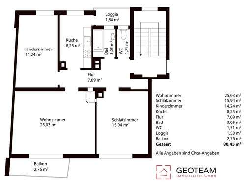 Grundriss (Balkon und Loggia nicht nach WoFIV berechnet)