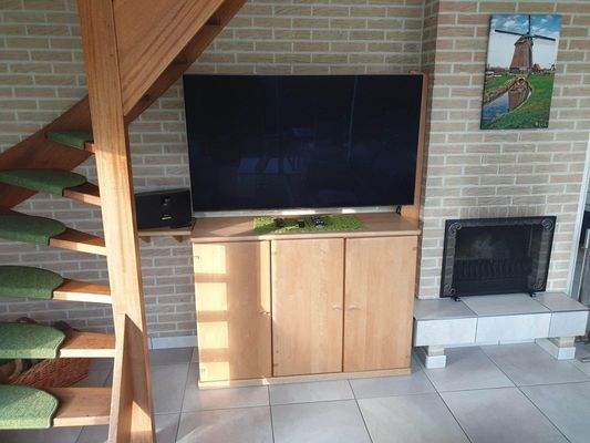 Der TV-Bereich mit Kamin