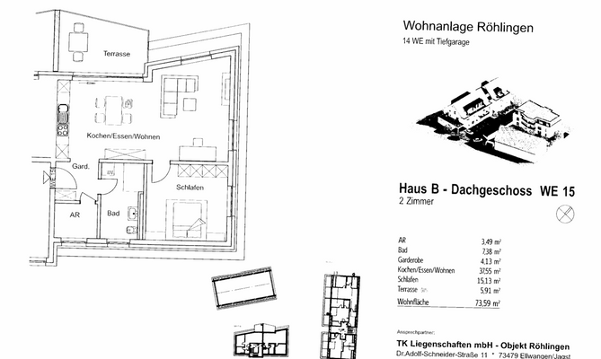 Grundriss Wohnung 15 inkl Wohnfläche