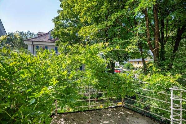 Balkon mit Blick ins Grüne.