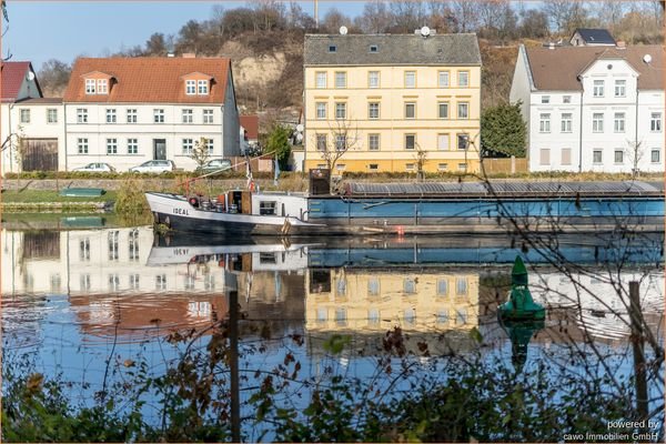 Blick vom Garten aufs Wasser