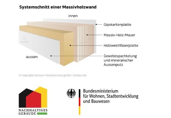 Systemschnitt Massivholzwand