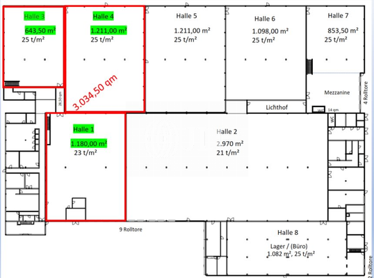 Grundriss Halle 1, 3+4