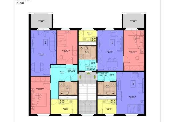 Grundriss OG 3 mit Möblierung als Beispiel