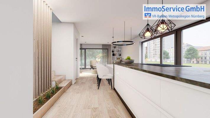 Visualisierung Küche Wohnzimmer Haus in Haus Stadthaus