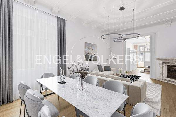 Wohnzimmer mit Esstisch (KI-visualisiert)