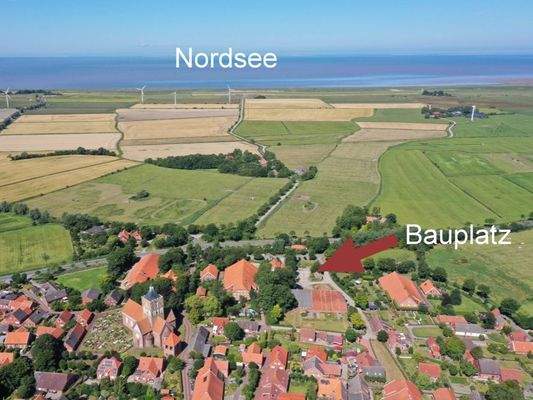 Luftfoto Grundstück und Nordsee mit Bezeichnung