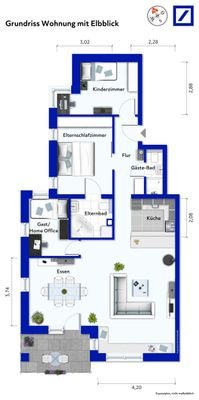 Grundriss Wohnung mit Elbblick