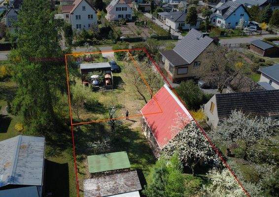 Grundstück in Fredersdorf-Vogelsdorf zu verkaufen_Luftbild mit Eingrenzung