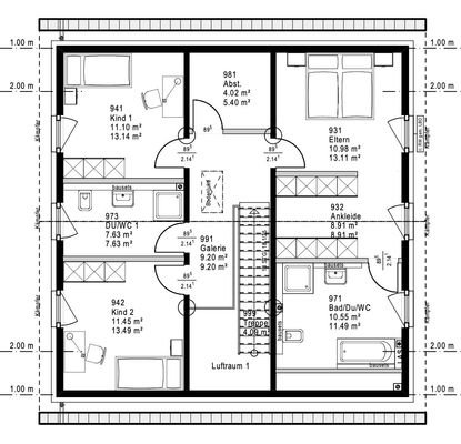 Grundriss Dachgeschoss frei planbar ohne Mehrkosten.