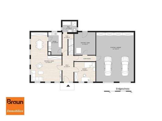 Grundriss EG, Wohnhaus mit Scheune, Trossingen