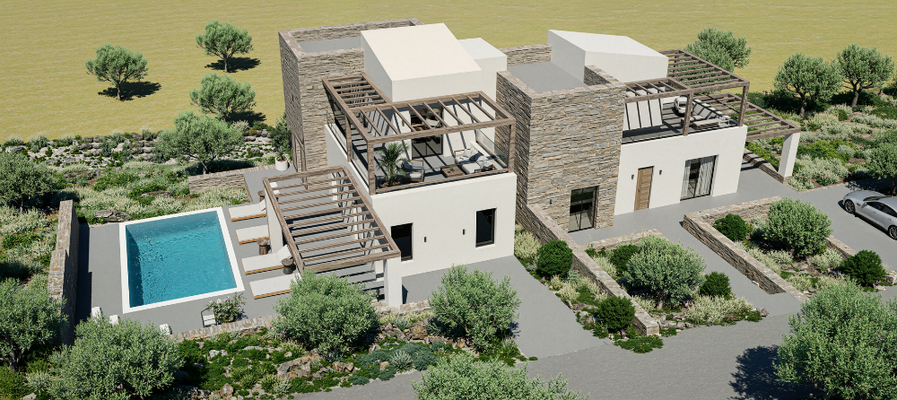 Kreta, Exantis: Neubau! Zwei luxuriöse Steinvillen mit privaten Pools zum Verkauf