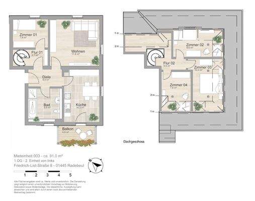 Grundriss farbig / möbliert