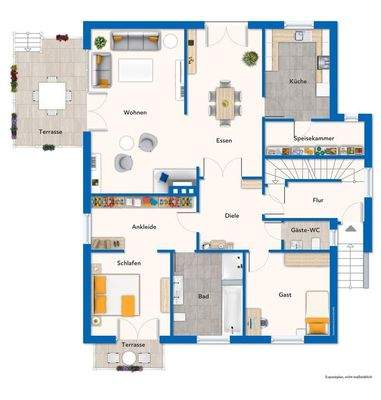 Erdgeschoss mit Mustermöblierung