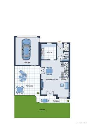 Grundrissskizze der Hauses - Erdgeschoss - nicht maßstabsgetreu - Möblierung dient lediglich der Veranschaulichung und ist teilweise nicht Bestandteil der Immobilie