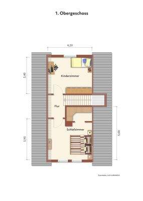 Grundriss Obergeschoss möbliert