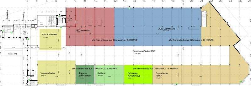 Hallen Grundriss Erdgeschoss - blau markierte Fläche