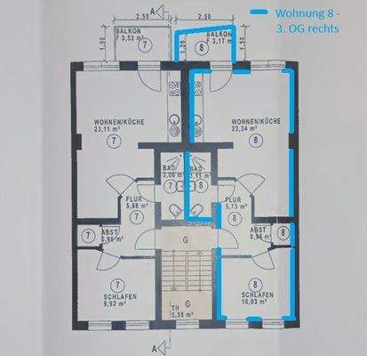 Grundriss 3. OG rechts - Wohnung Nr. 8