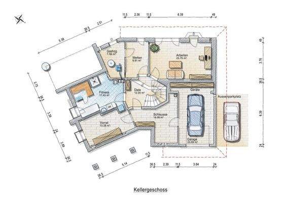 Souterrain mit Studierzimmer + Garage uvm.