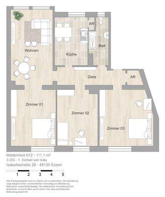 Grundriss farbig / möbliert