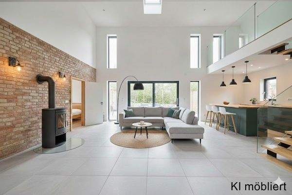 Wohnzimmer mit Küche - KI