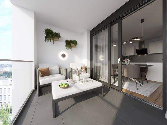 Moderne Loggia mit Ausblick