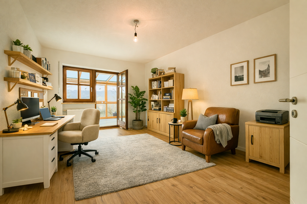 Büro mit Wintergarten - KI generiert