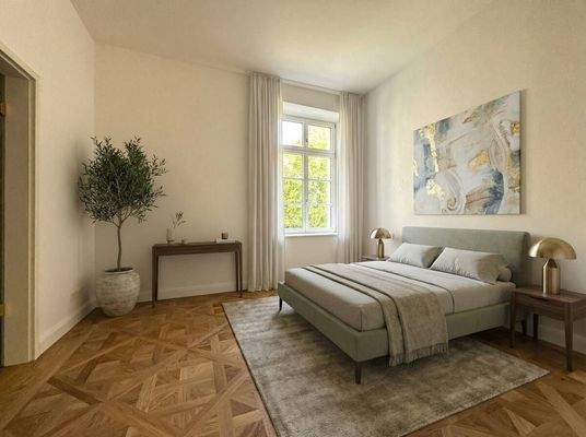 Schlafzimmer Bad mit Beispielmöblierung