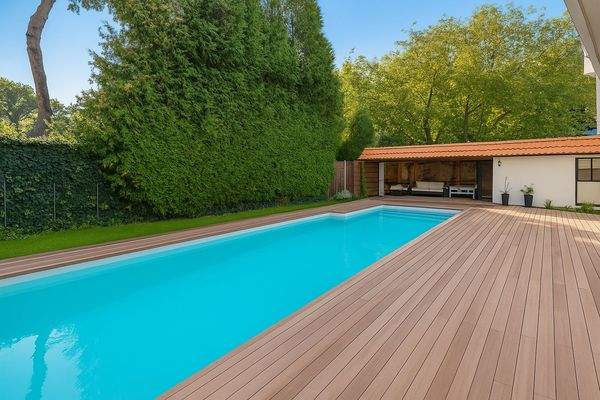 Heated pool with outdoor shower