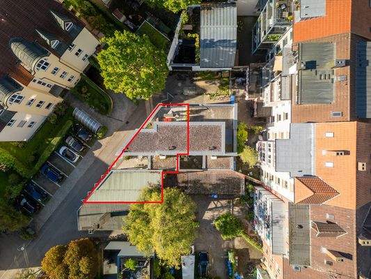 Vogelperspektive auf die Doppelhaushälfte