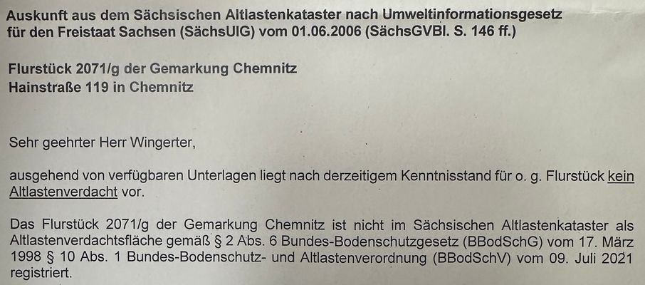 Altlastenfrei nach Sächsischen Altlastenkataster 