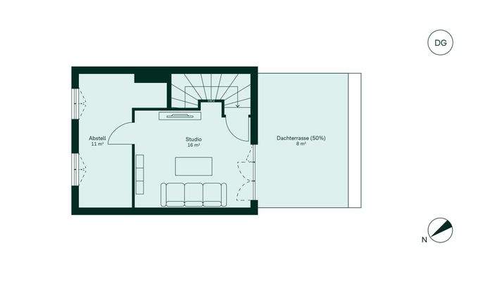 Ausgebautes Dachstudio mit angrenzender Dachterras