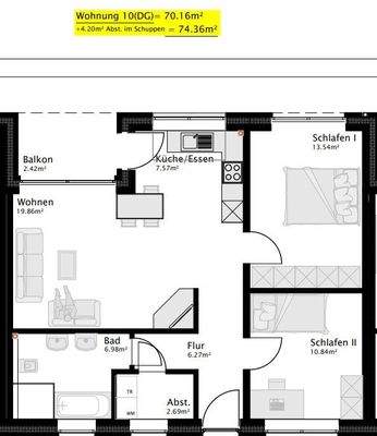 Grundriss WG 10 DG Mitte links