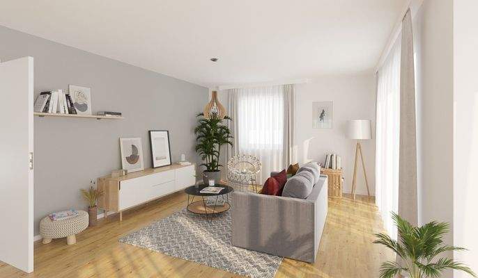Visualisierung des Wohnzimmers des Einfamilienhauses
