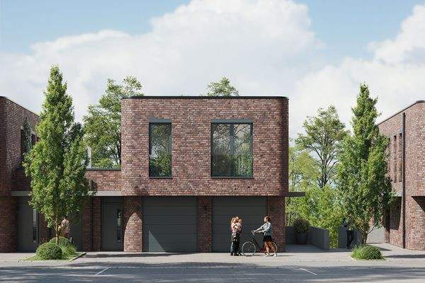 Visualisierung Front mit Eingängen und Garagen