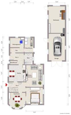 Grundriss Erdgeschoss (nicht maßstabsgerecht, Möblierungsbeispiel)