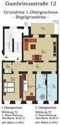 Grundriss Wohnung 15 - 2.OG